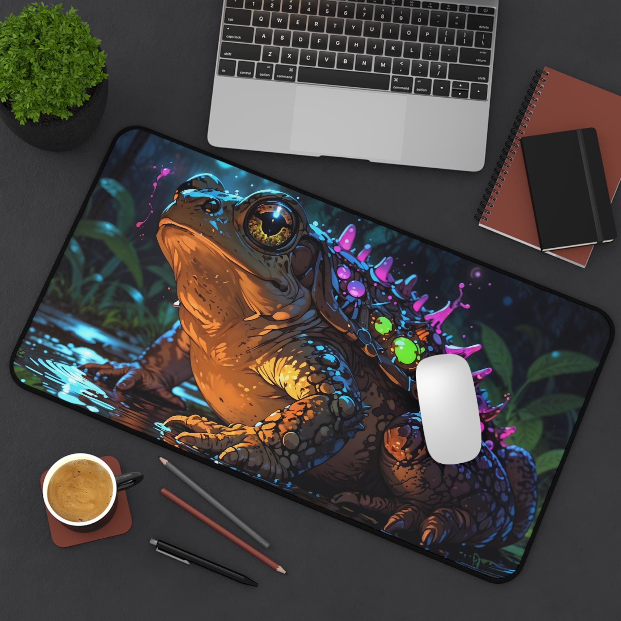 Desk Setup Workspace - かわいい天のカエルデスクマット - 鮮やかな色とステッチエッジの滑り止めマウスパッド、ワークスペースやゲームセットアップ用
