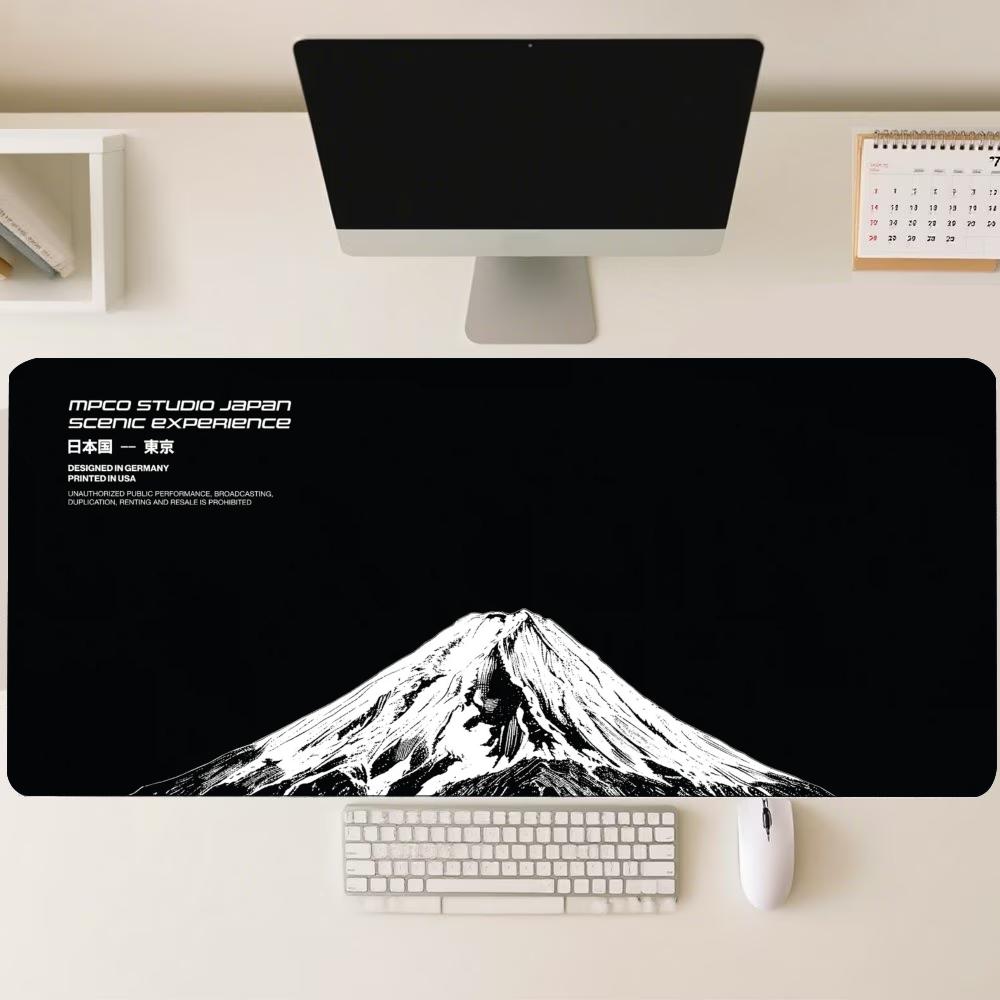 Desk Setup Workspace - 富士山柄ミニマリスト大型拡張マウスパッド、滑り止めゴム縁、プリントデスクマット、ゲーミングセットアップ、オフィスワークスペース用