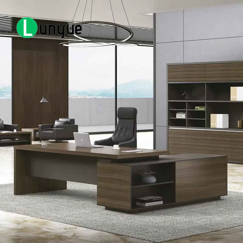 Desk Setup Corner - モダンなL字型エグゼクティブデスク、大型デラックスオフィス家具、ホームビジネス向けコーナーセットアップ用広々としたコンピューターワークステーション