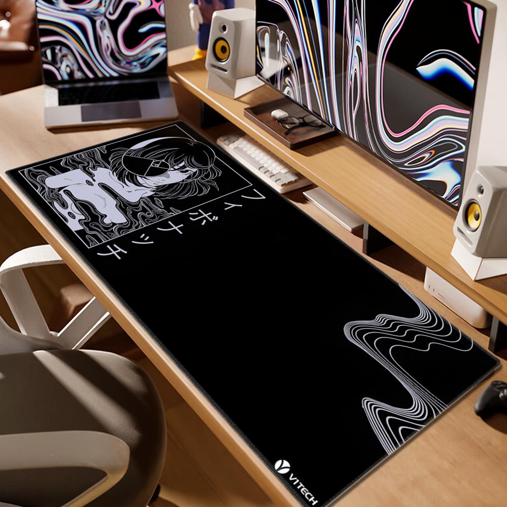 Desk Setup Workspace - 滑り止めデスクパッド,家庭,オフィス,ワークスペース,ゲーム,v1techナイトシェード,紫色のアニメの女の子,天使のような風景,800x300