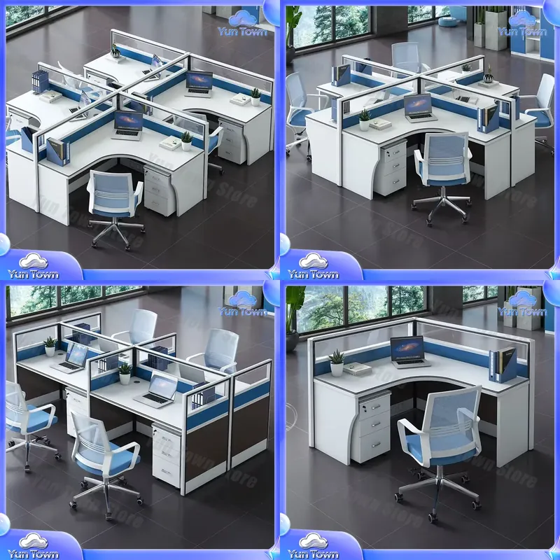 Desk Setup Workspace - モダンなオープンモジュール式オフィスデスク、4人用ワークステーション家具、ホームオフィスワークスペースセットアップ用テーブル