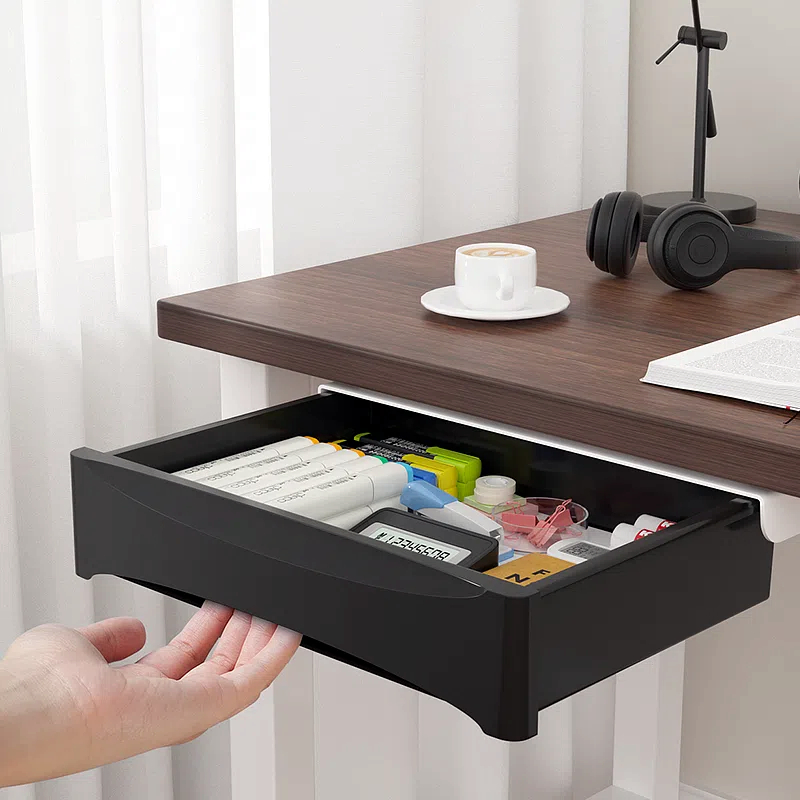 Desk Setup Workspace - モバイル台座、隠し引き出し、ケーブル管理を備えた小型のデスク下収納キャビネットで、効率的なワークスペースのセットアップが可能