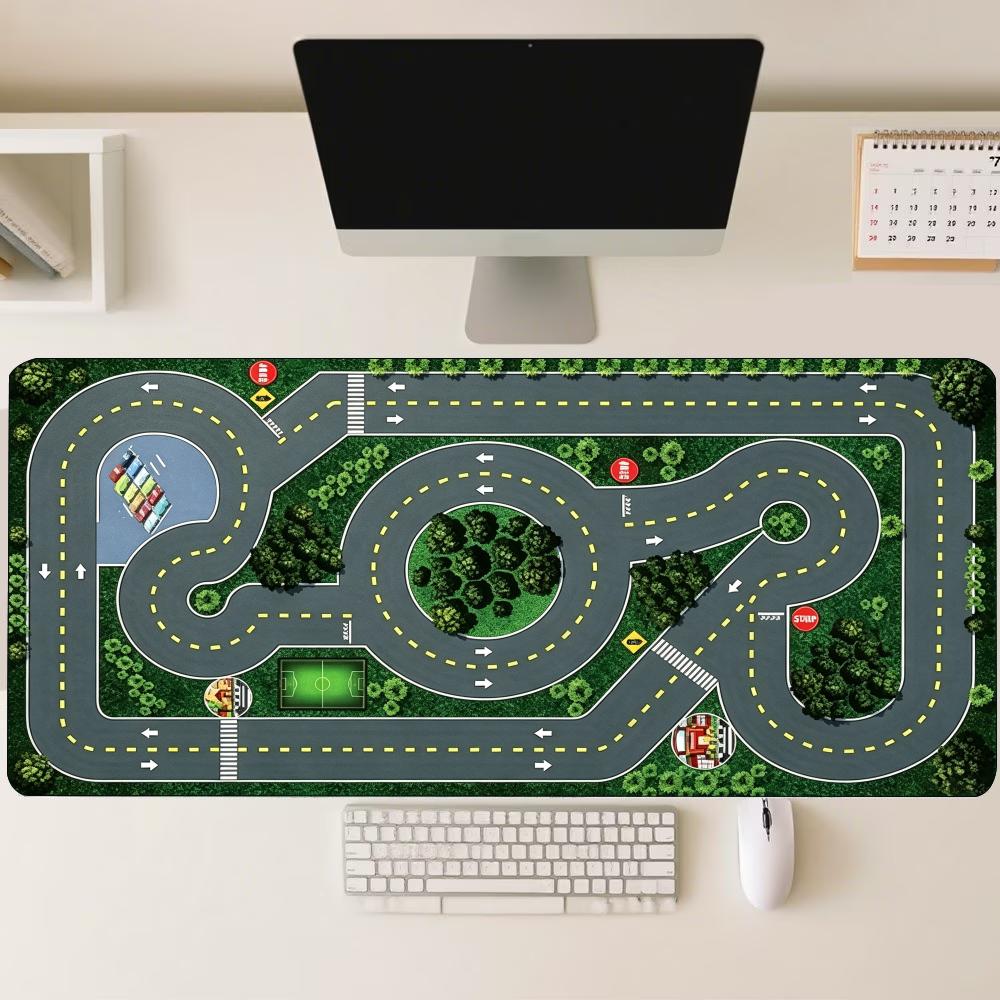 Desk Setup Workspace - 都市交通道路マップ柄大型マウスパッド、滑り止めゴム製拡張デスクマット、ゲーム・オフィスワークスペース・キーボード・マウスセットアップ用