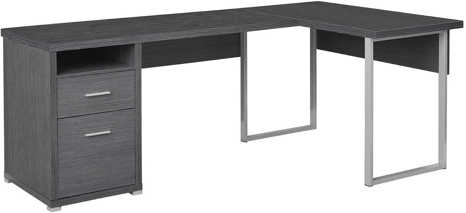 Desk Setup Corner - I 7257 コンピューターデスク、ホームオフィス、コーナー、左、右セットアップ、収納引き出し、長さ80インチ、L字型、仕事用、ラップトップ用、金属製、ラミネート加工、グレー