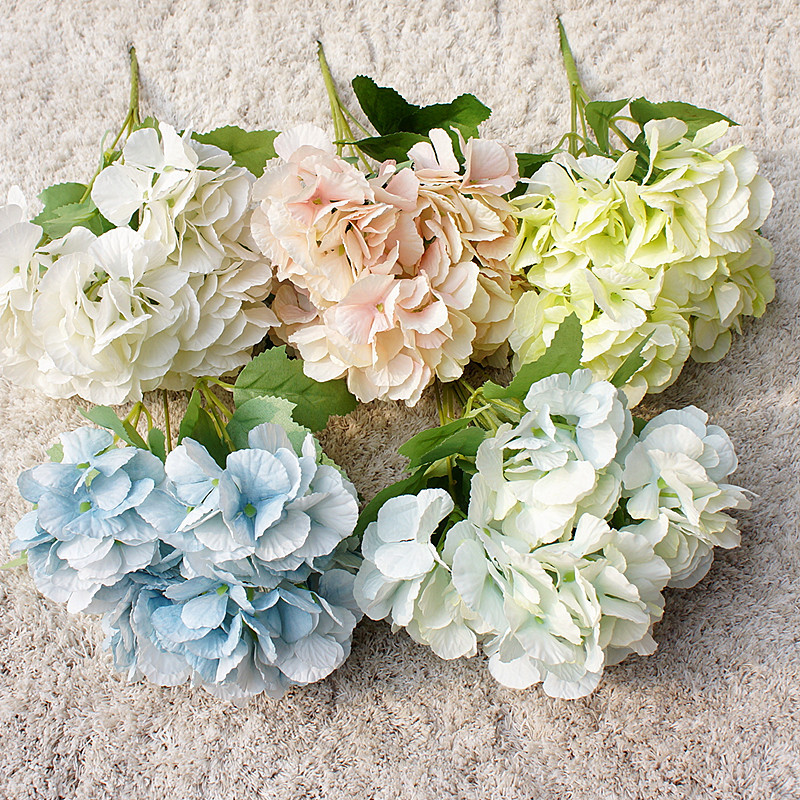 Desk Setup Background - 装飾用人工アジサイの花,5つの頭,ロマンチックな結婚式,道路のアクセサリー,パーティー,家庭,ホテル,DIYの背景,壁の花の装飾