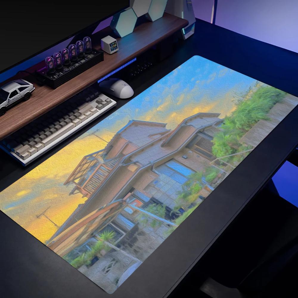 都会の街並みの油絵マウスパッド大型セットアップ オフィス装飾 - Desk View Setup のレビューと価格