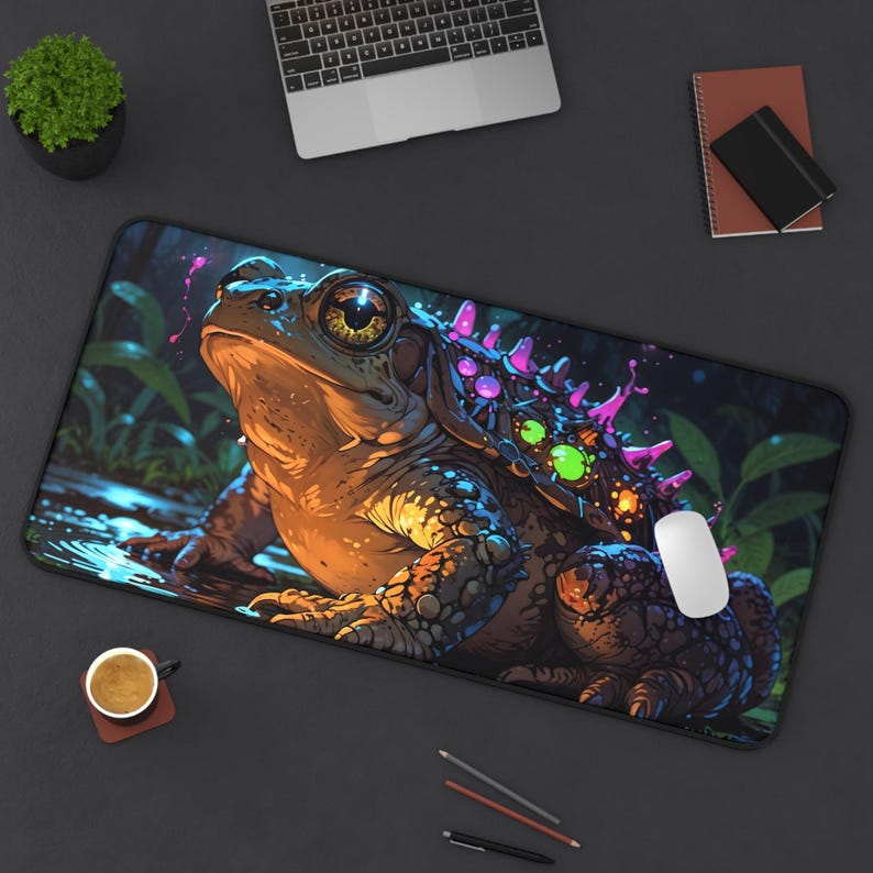 かわいい天のカエルデスクマット - 鮮やかな色とステッチエッ - Desk Setup Workspace のレビューと価格