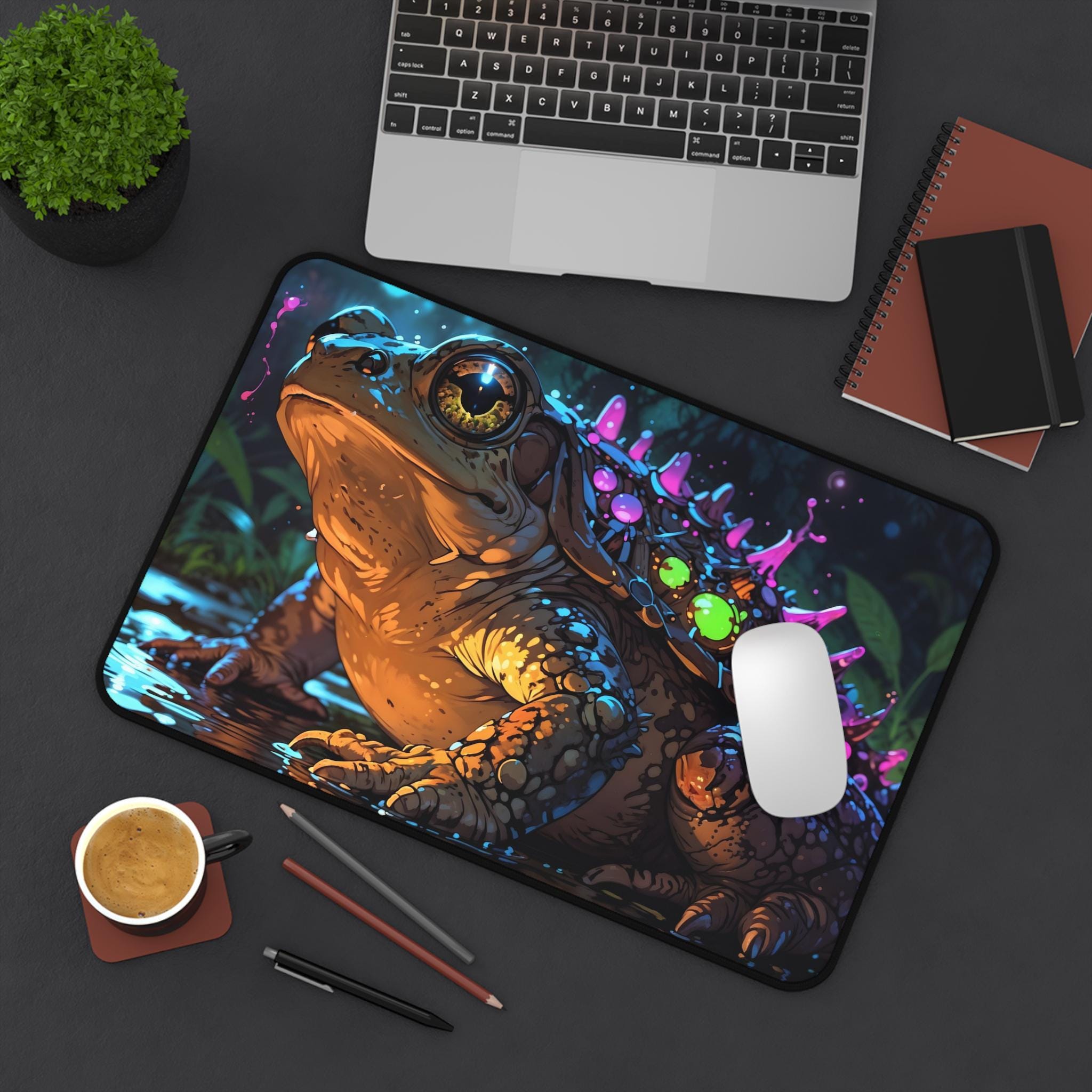 かわいい天のカエルデスクマット - 鮮やかな色とステッチエッ - Desk Setup Workspace のレビューと価格