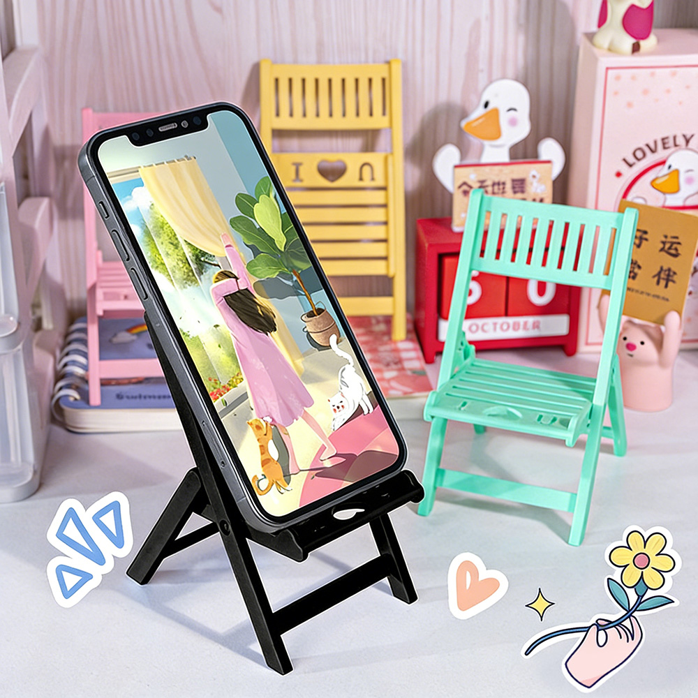 ミニ折りたたみ椅子型スマホスタンド、滑り止め付き、斬新なデス - Desk View Setup のレビューと価格