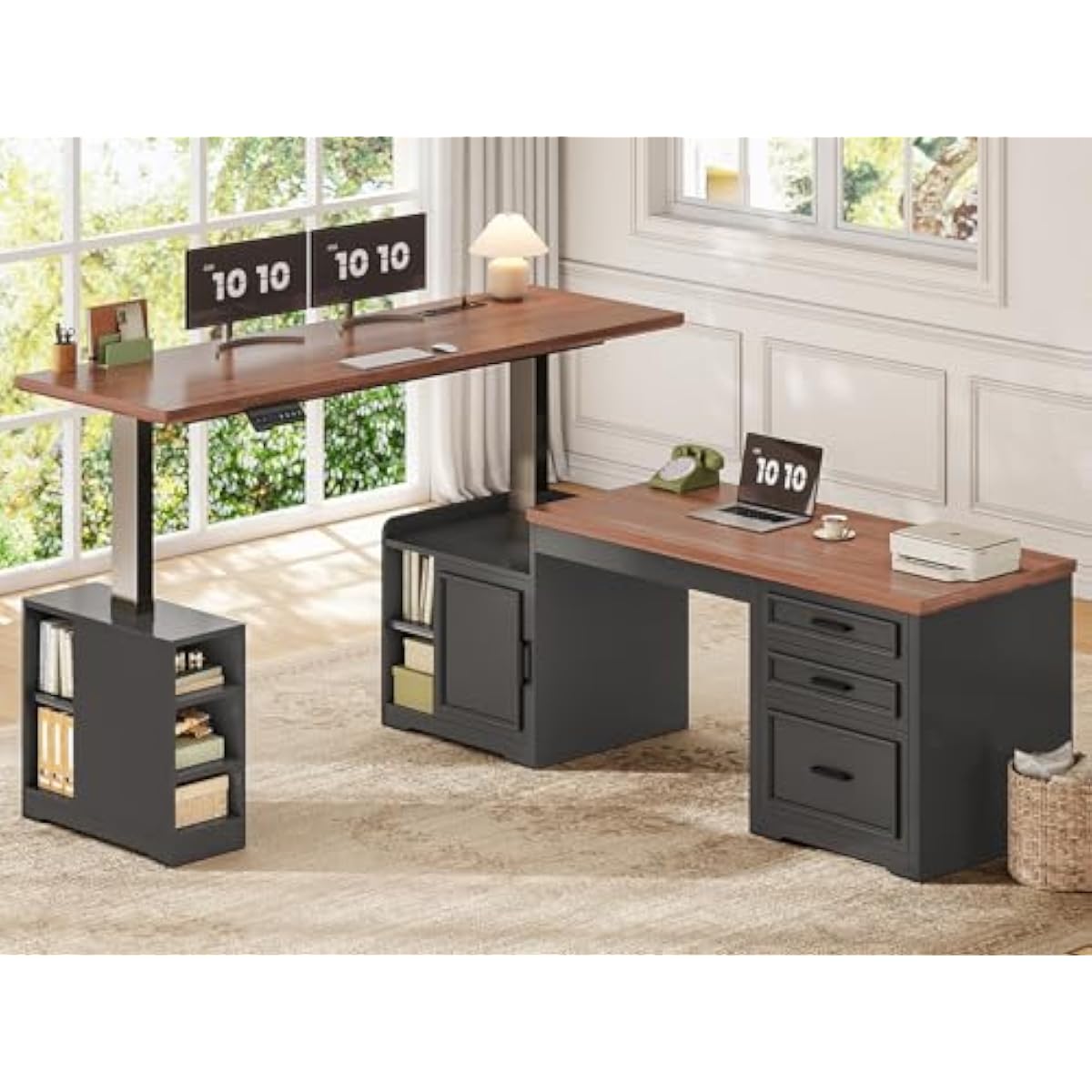 LED制御機能付き、L字型で高さ調節可能な電動デスク。67イ - Desk Setup Corner のレビューと価格