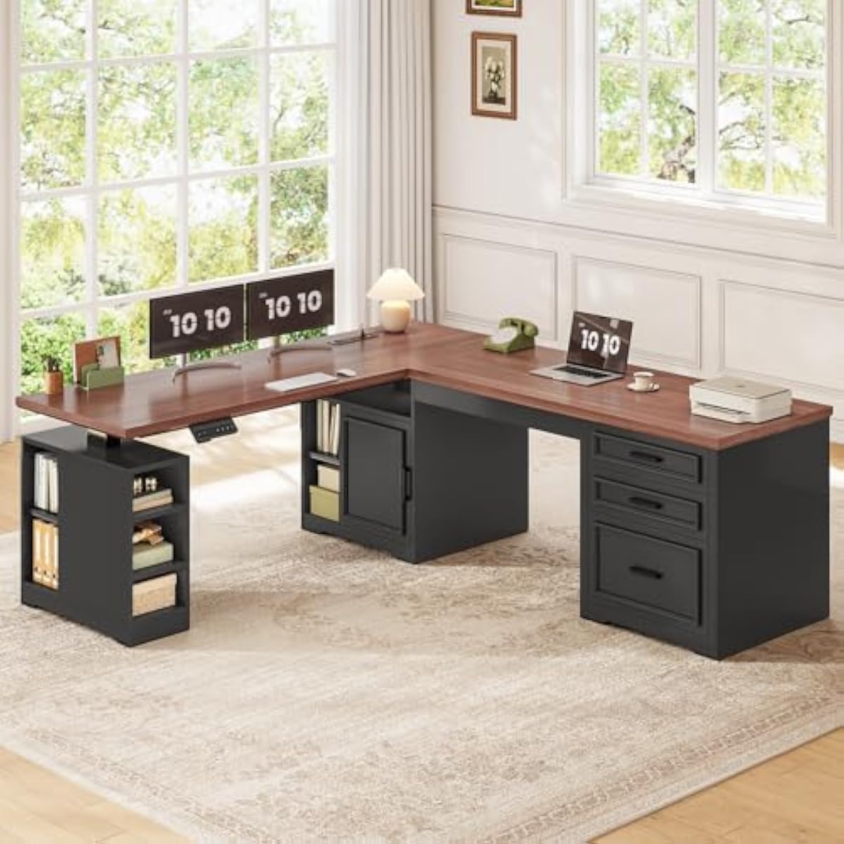LED制御機能付き、L字型で高さ調節可能な電動デスク。67イ - Desk Setup Corner のレビューと価格