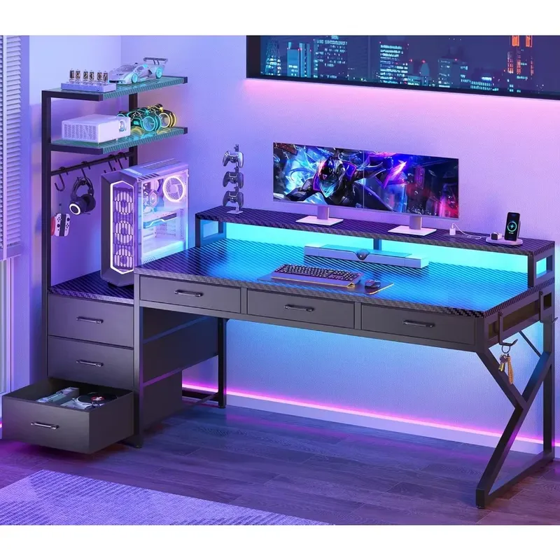 55インチゲーミングデスク、コーナーセットアップ用6つの引き - Desk Setup Corner のレビューと価格