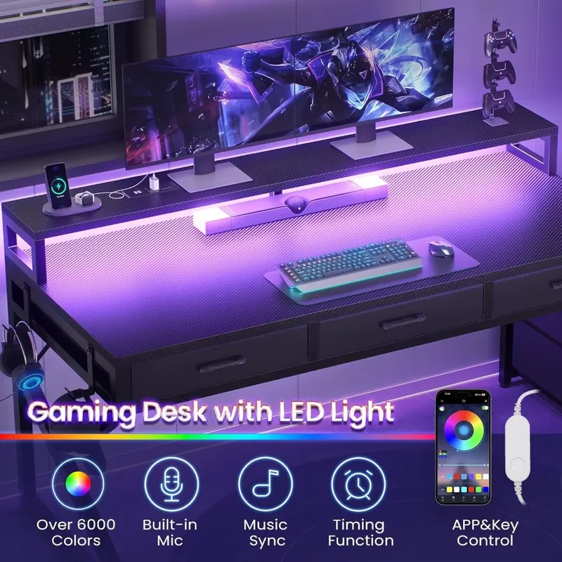 55インチゲーミングデスク、コーナーセットアップ用6つの引き - Desk Setup Corner のレビューと価格