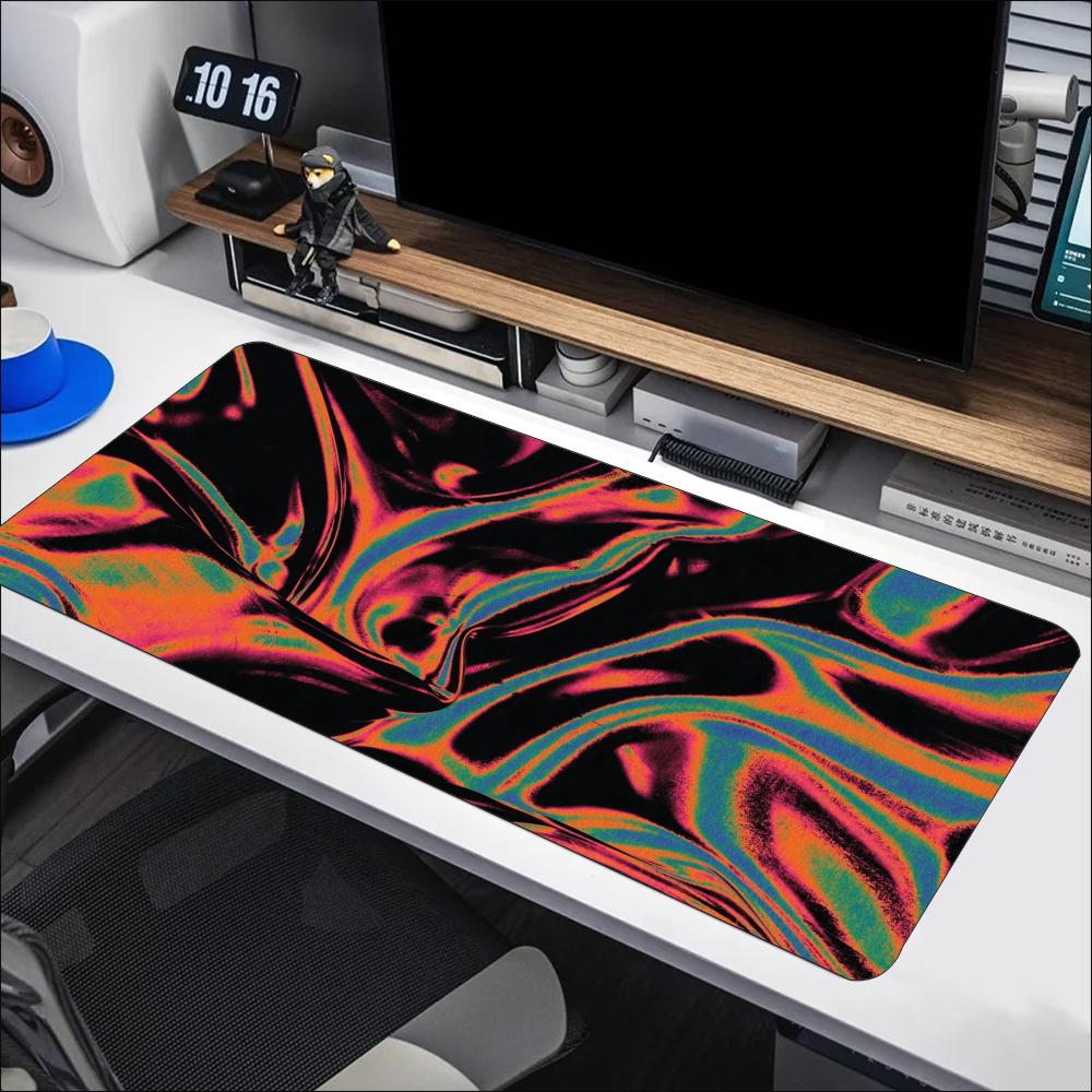 カラフルな液体渦巻模様の大型マウスパッド、滑り止めゴム縁、プ - Desk Setup Workspace のレビューと価格