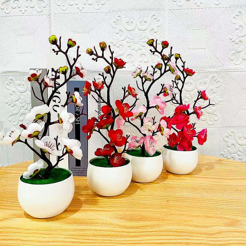 シミュレーション梅の花鉢植え人工プラスチック造花ホームオフィ - Desk Setup Background のレビューと価格