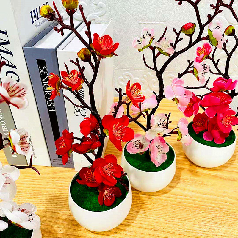 シミュレーション梅の花鉢植え人工プラスチック造花ホームオフィ - Desk Setup Background のレビューと価格
