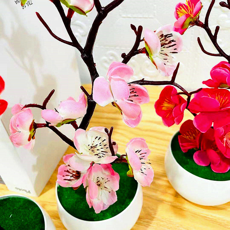 シミュレーション梅の花鉢植え人工プラスチック造花ホームオフィ - Desk Setup Background のレビューと価格