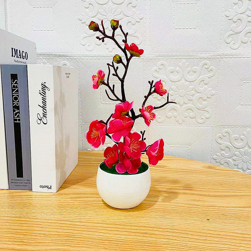 シミュレーション梅の花鉢植え人工プラスチック造花ホームオフィ - Desk Setup Background のレビューと価格