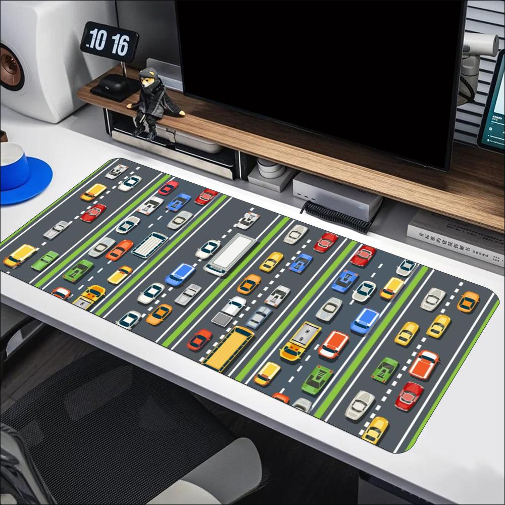 カートゥーンレーストラックカー柄大型マウスパッド、滑り止めゴ - Desk Setup Workspace のレビューと価格