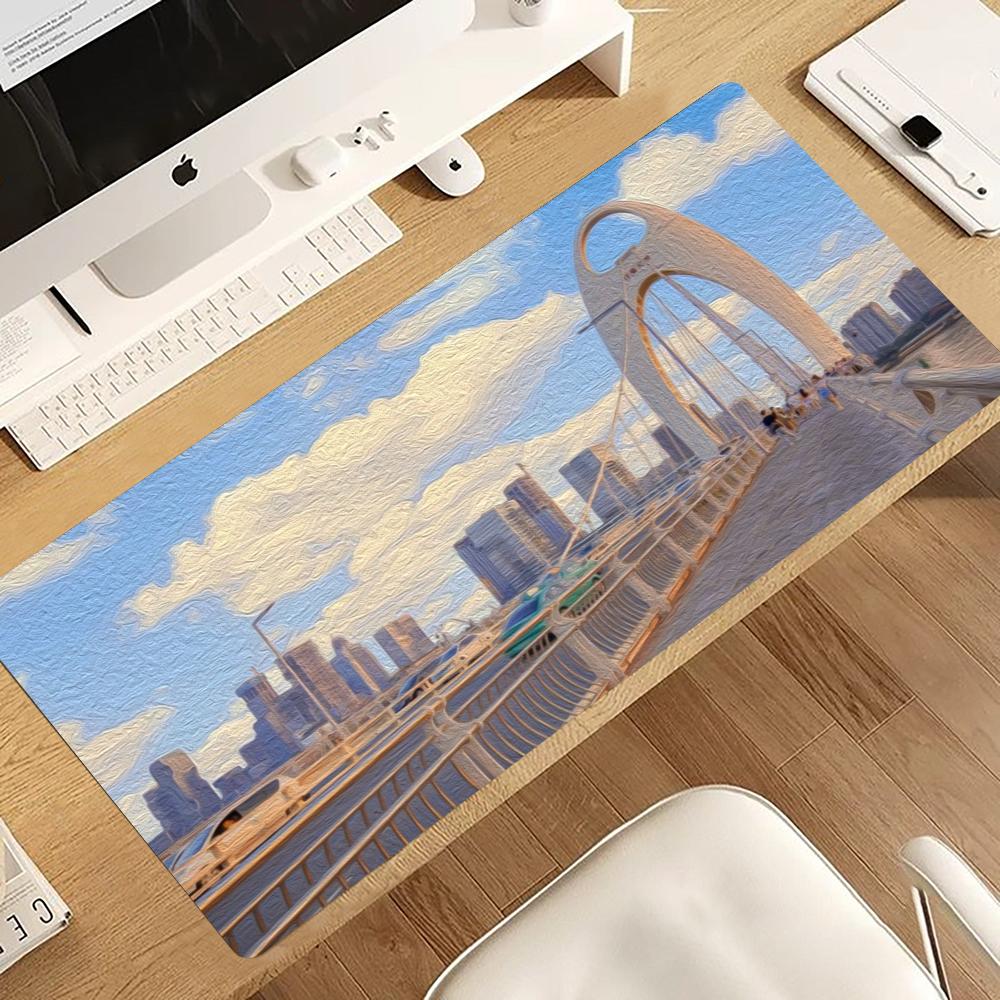 都会の街並みの油絵柄マウスパッド 大型セットアップ オフィス - Desk View Setup のレビューと価格