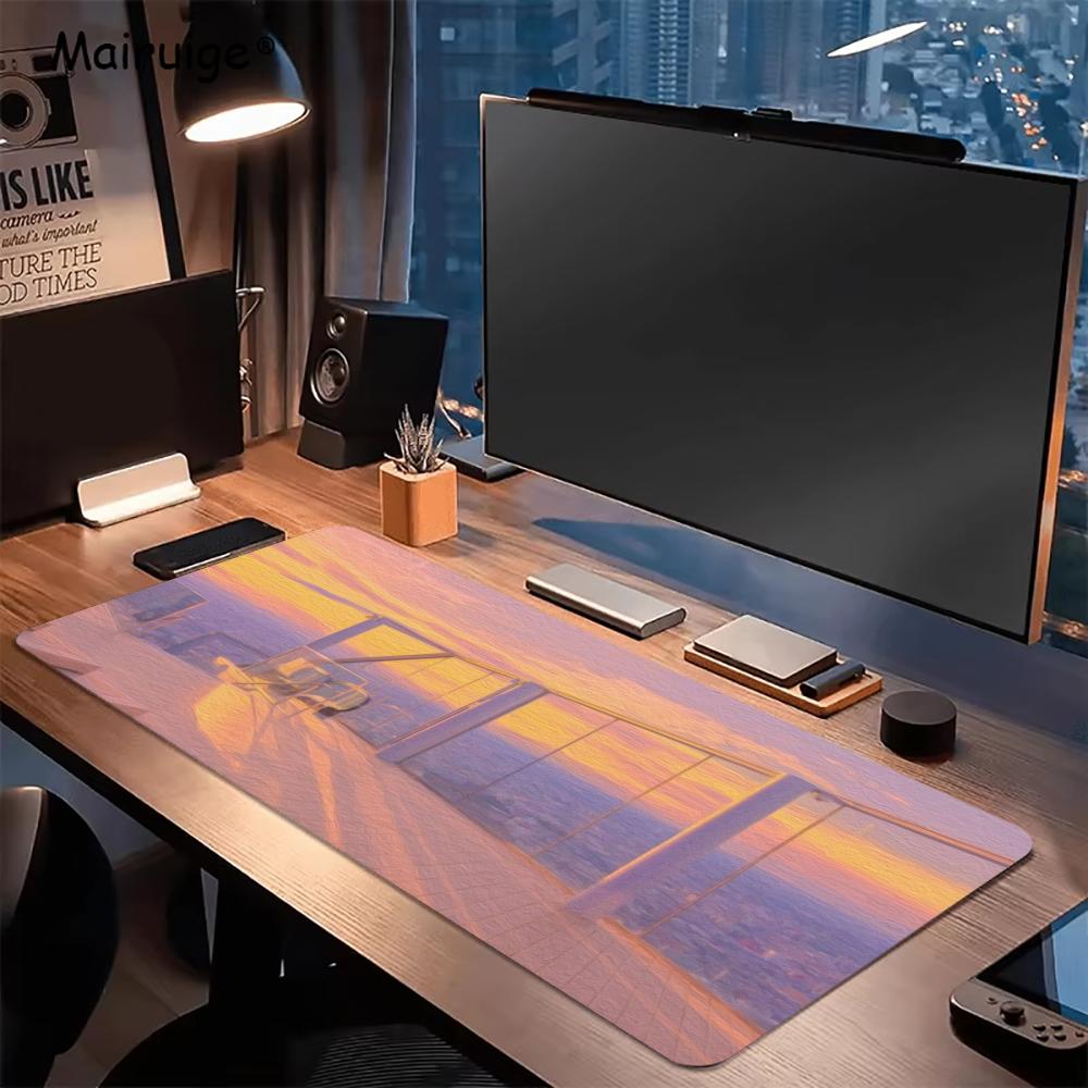 都会の街並みの油絵柄マウスパッド 大型セットアップ オフィス - Desk View Setup のレビューと価格