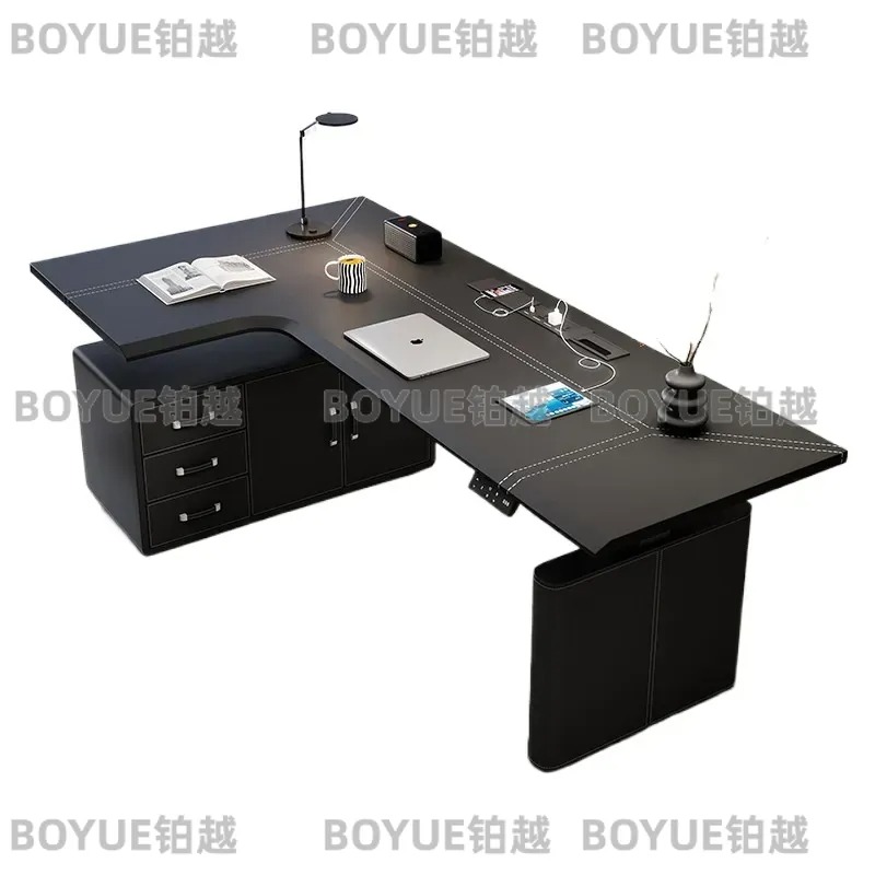 L字型電動昇降式コーナーデスク、収納付き、サドルレザー製ゲー - Desk Setup Corner のレビューと価格