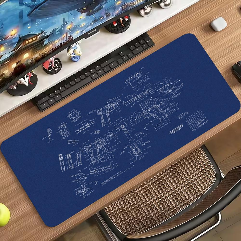 ブループリント機械スケッチ柄大型マウスパッド、滑り止めゴム縁 - Desk Setup Workspace のレビューと価格
