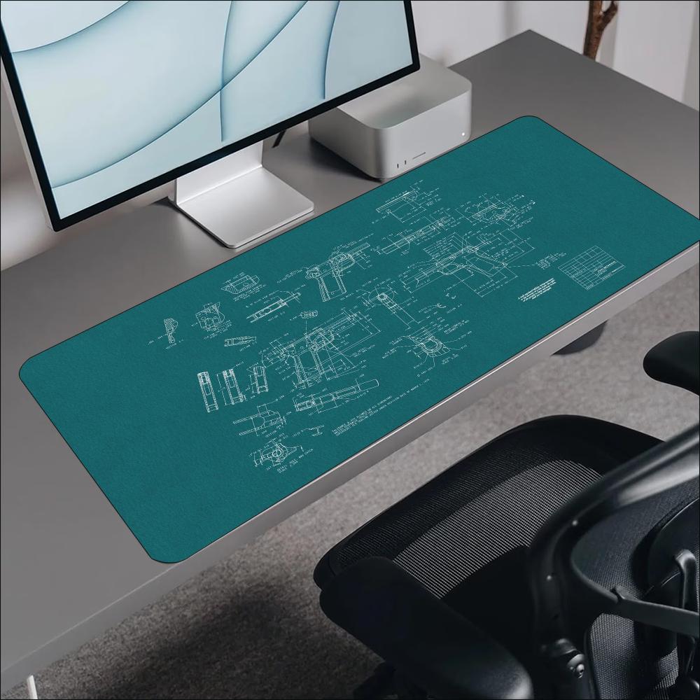 ブループリント機械スケッチ柄大型マウスパッド、滑り止めゴム縁 - Desk Setup Workspace のレビューと価格