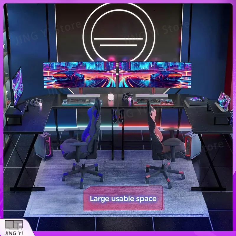 L字型ゲーミングデスク モニタースタンド付き 127x127 - Desk Setup Corner のレビューと価格