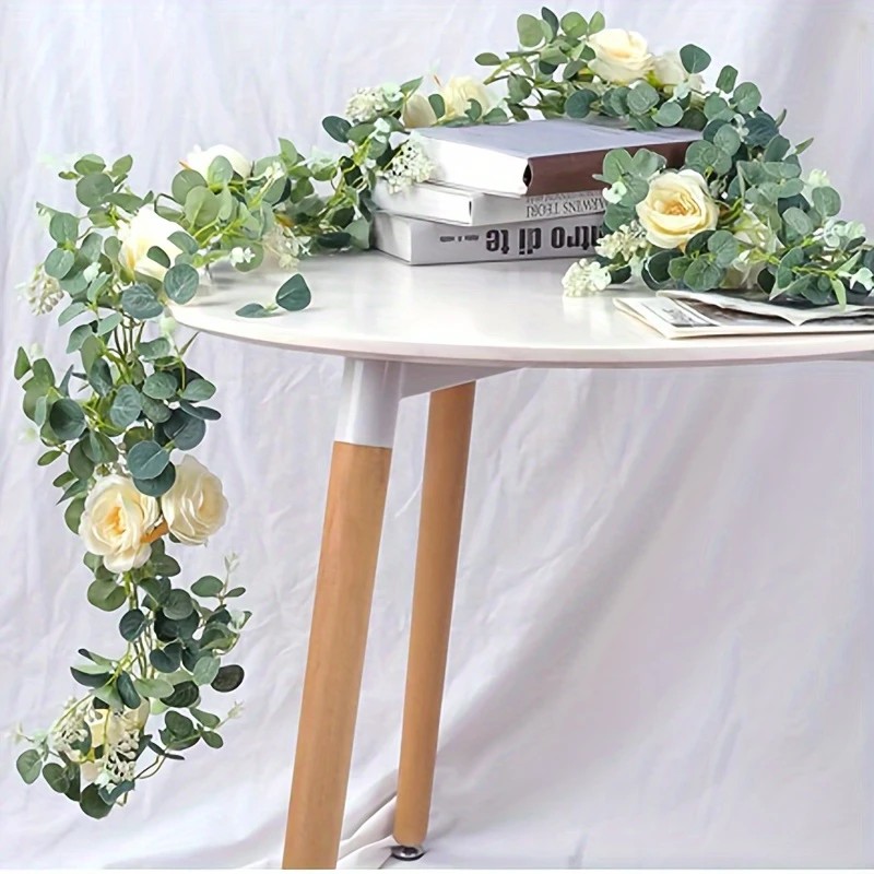 70インチのユーカリとバラのガーランド - 家庭用装飾、結婚 - Desk Setup Background のレビューと価格