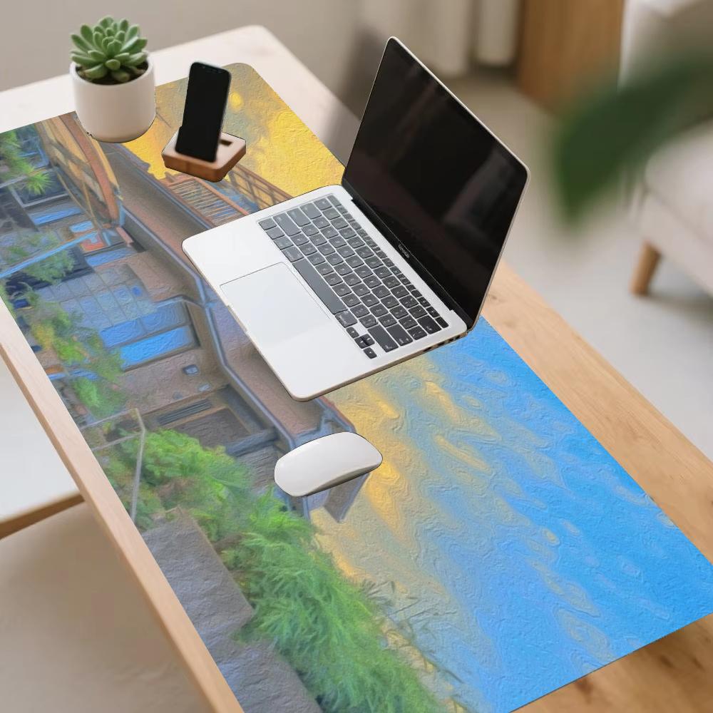 都会の街並びの油絵柄マウスパッド オフィス装飾 ゲーミングセ - Desk View Setup のレビューと価格
