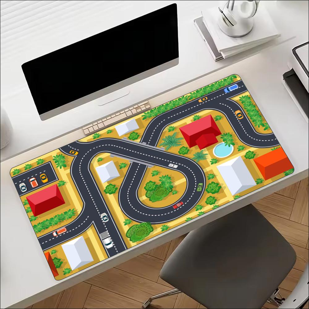 都市交通道路マップ柄大型マウスパッド、滑り止めゴム製拡張デス - Desk Setup Workspace のレビューと価格