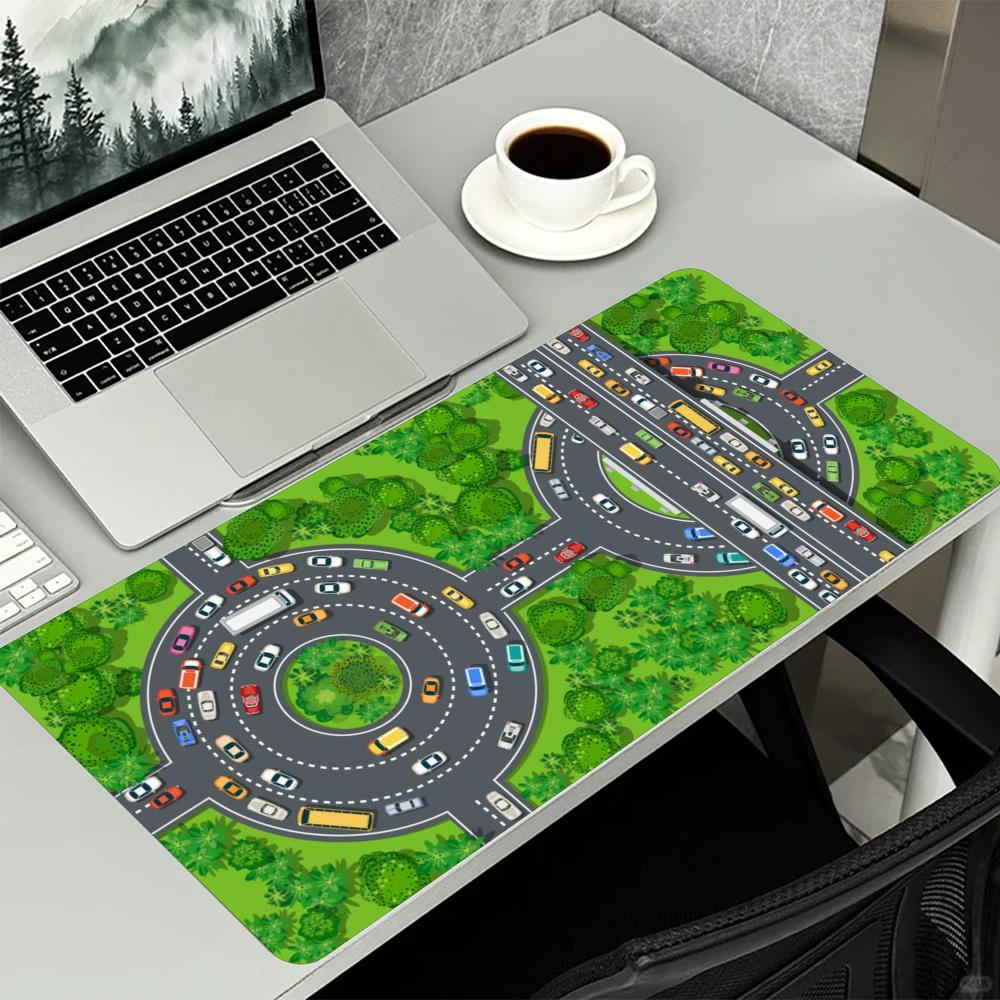 都市交通道路マップ柄大型マウスパッド、滑り止めゴム製拡張デス - Desk Setup Workspace のレビューと価格