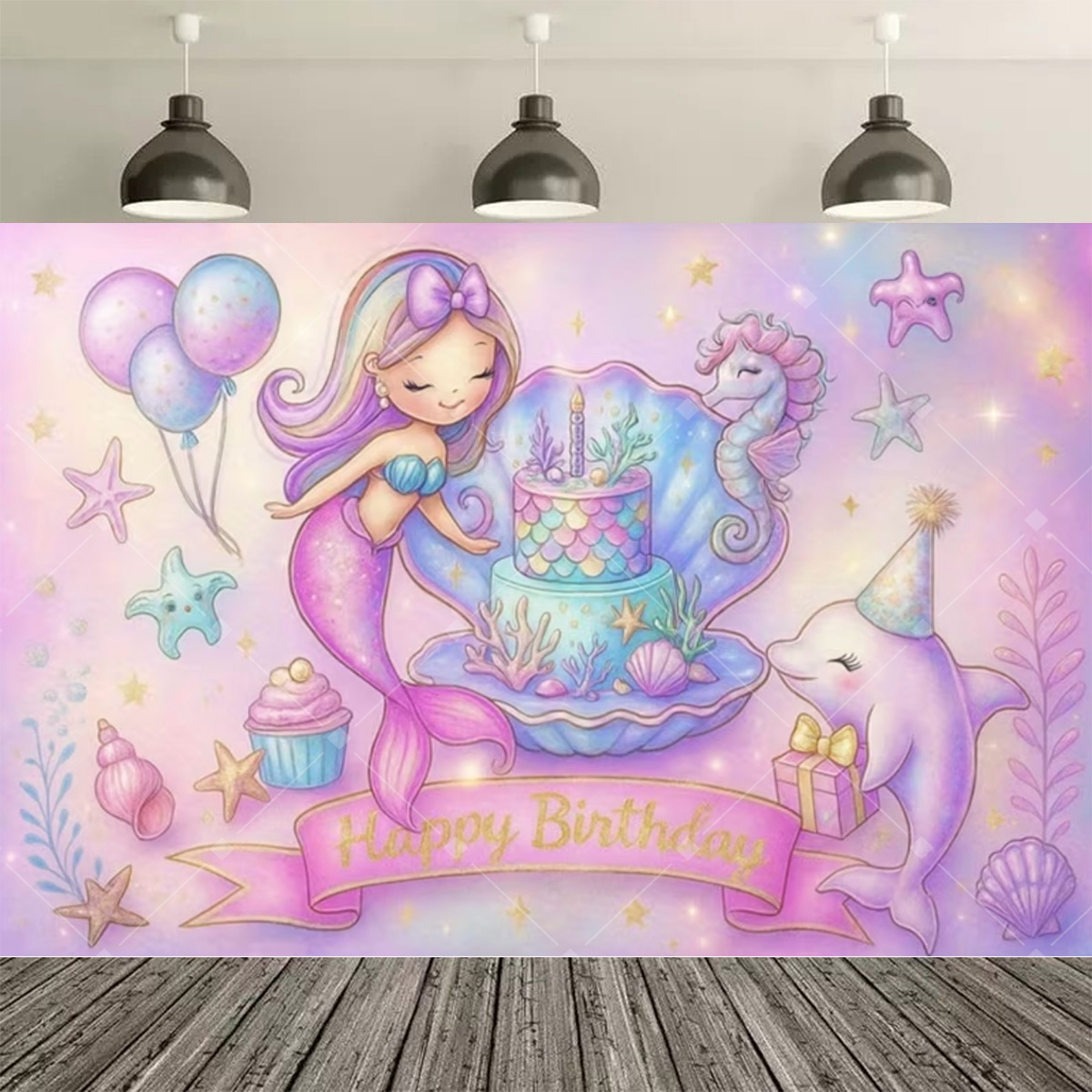 アンダーウォーターワールド マーメイド誕生日パーティーデコレ - Desk Setup Background のレビューと価格